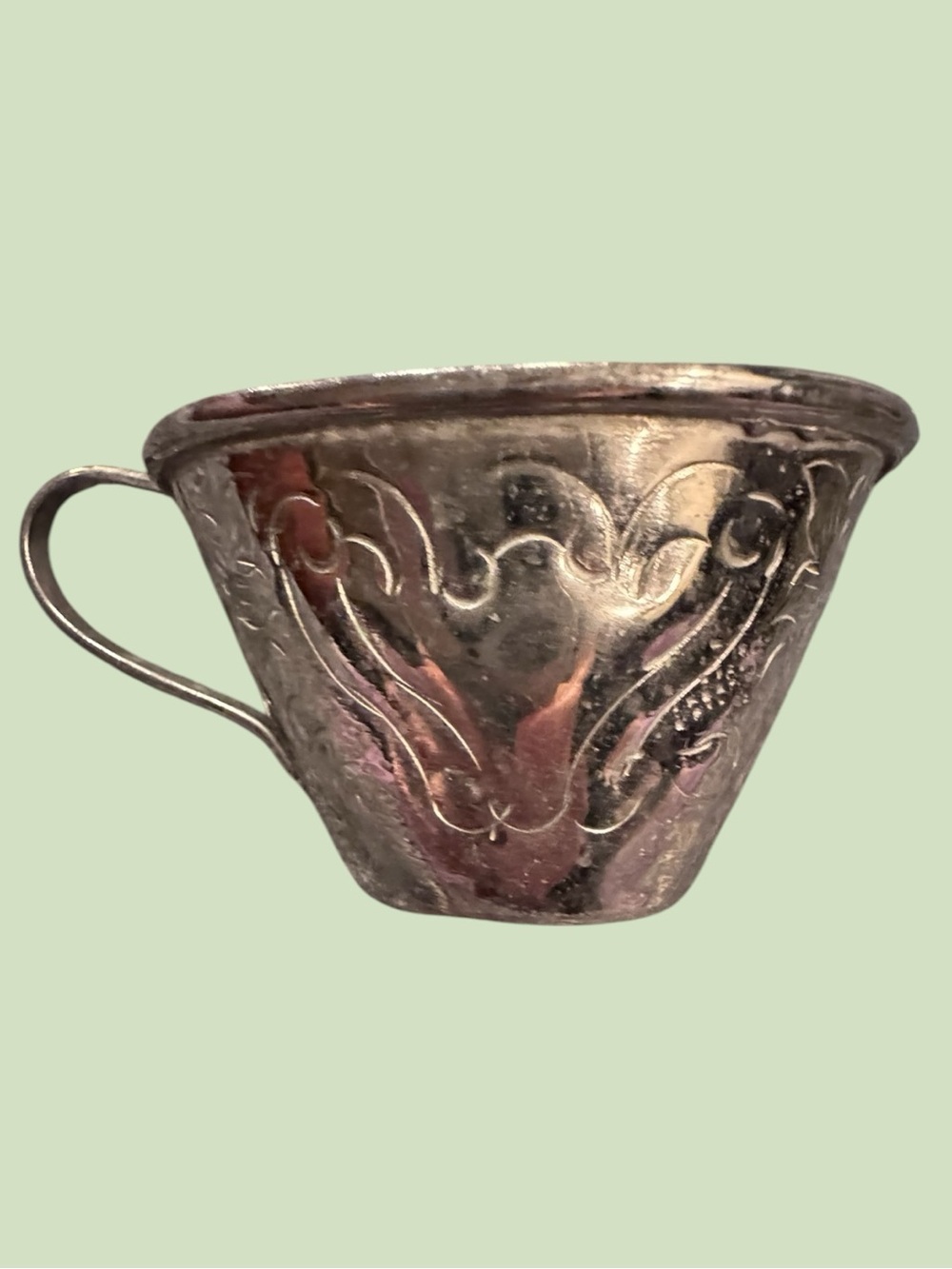 Vintage Silver-Plated Baby Child Cup Trinket Dish Engraved Floral Design Unique